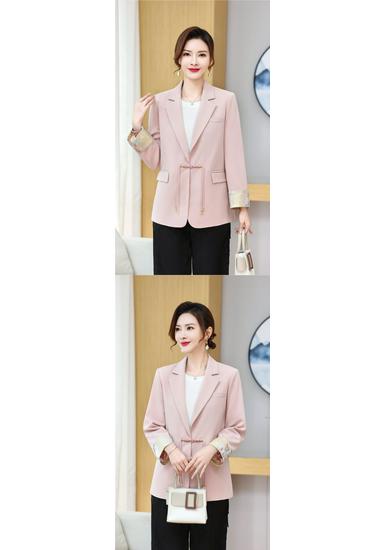 Mom's Autumn Wear: Women's Short Solid Color Suit Jacket for Middle-aged and Elderly - Lightweight Spring/Fall Style
