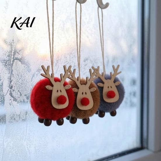 Unique Christmas Ornaments for Door Handles Felt Elk Hanging Ornaments, Cute Fuzzy Pom Reindeer Small Lightweight Xmas Tree Pendant, Holiday