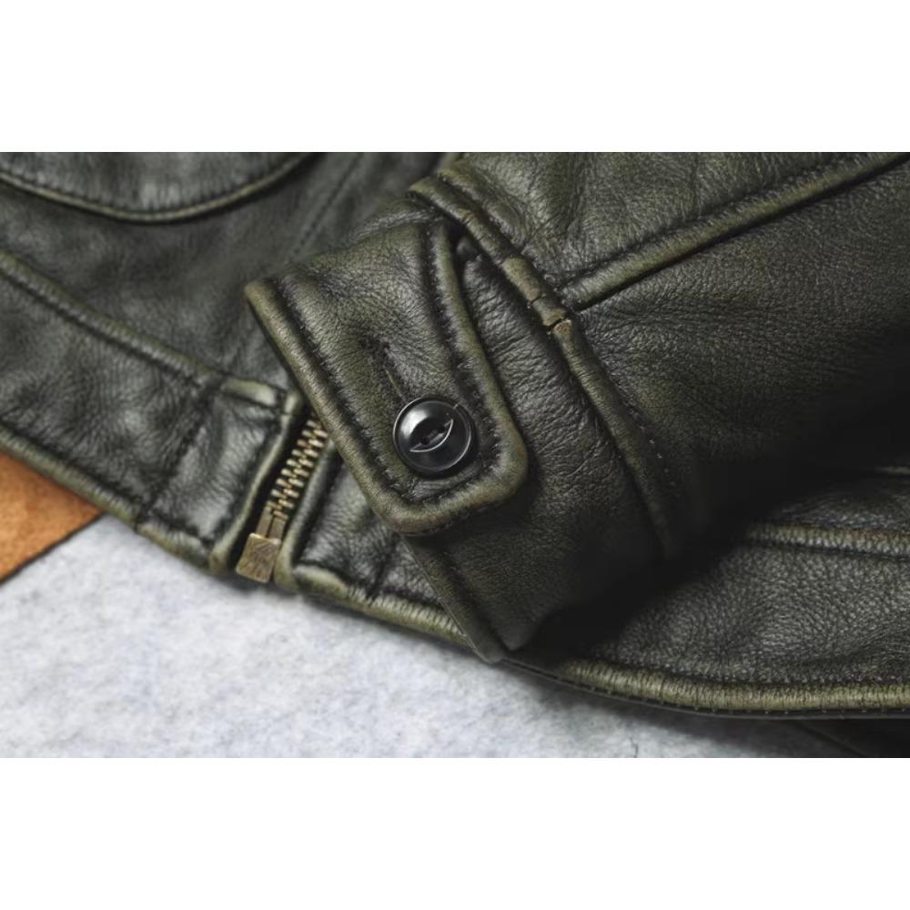 Китайский размер, винтажная оливково-зеленая натуральная воловья мужская кожаная куртка, осеннее пальто с отложным воротником из натуральной кожи