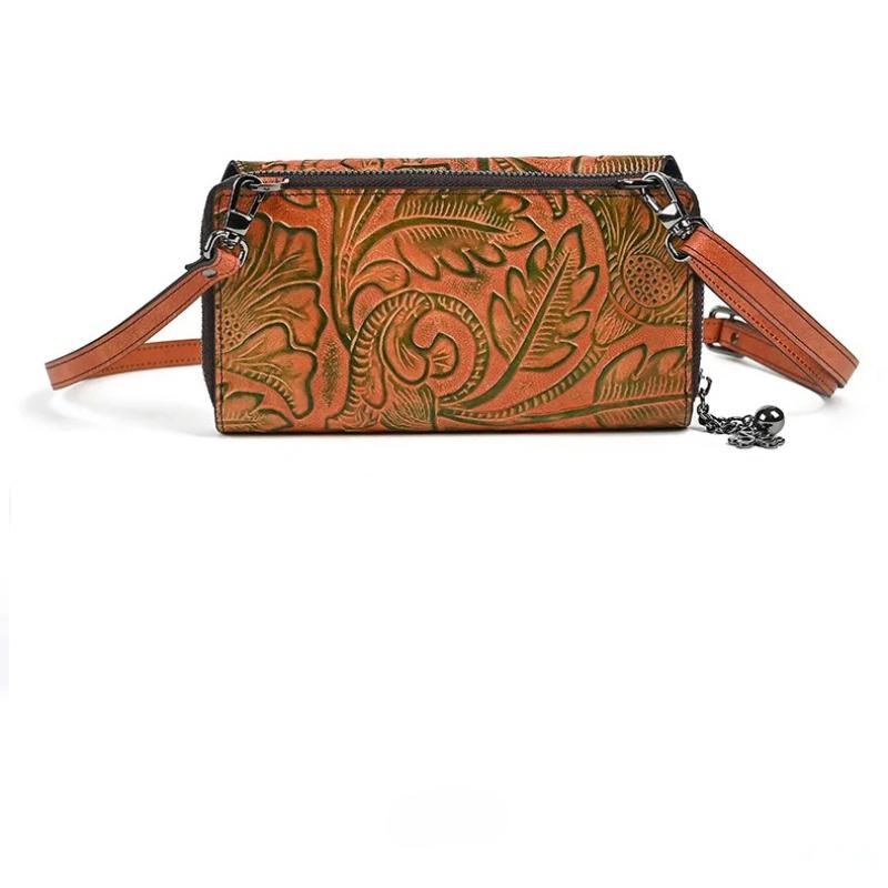 Johnature Сумка для телефона Ретро Тисненый Большая вместимость Мультикарта Женский кошелек Универсальная Маленькая сумка через плечо