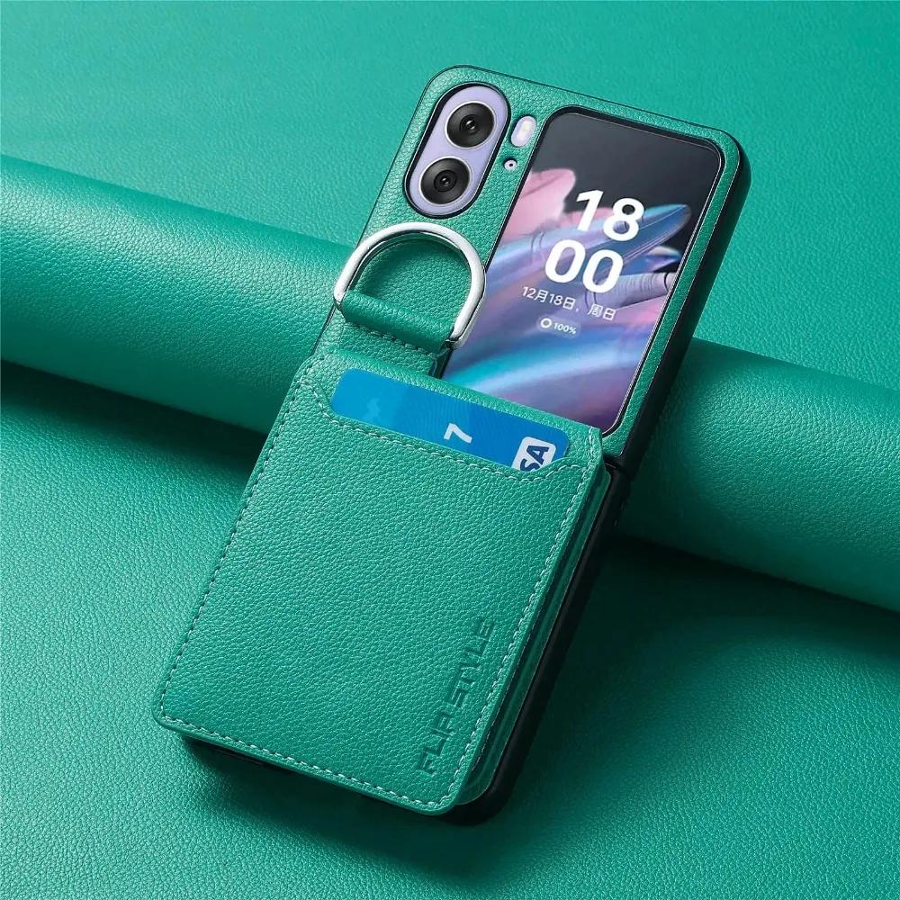 Ring Holder Wallet Cards Solt Phone Case For OPPO Find N3 N2 Flip 5G Kickstand Vertical Litchi Pattern PU Leather Magnetic Cover