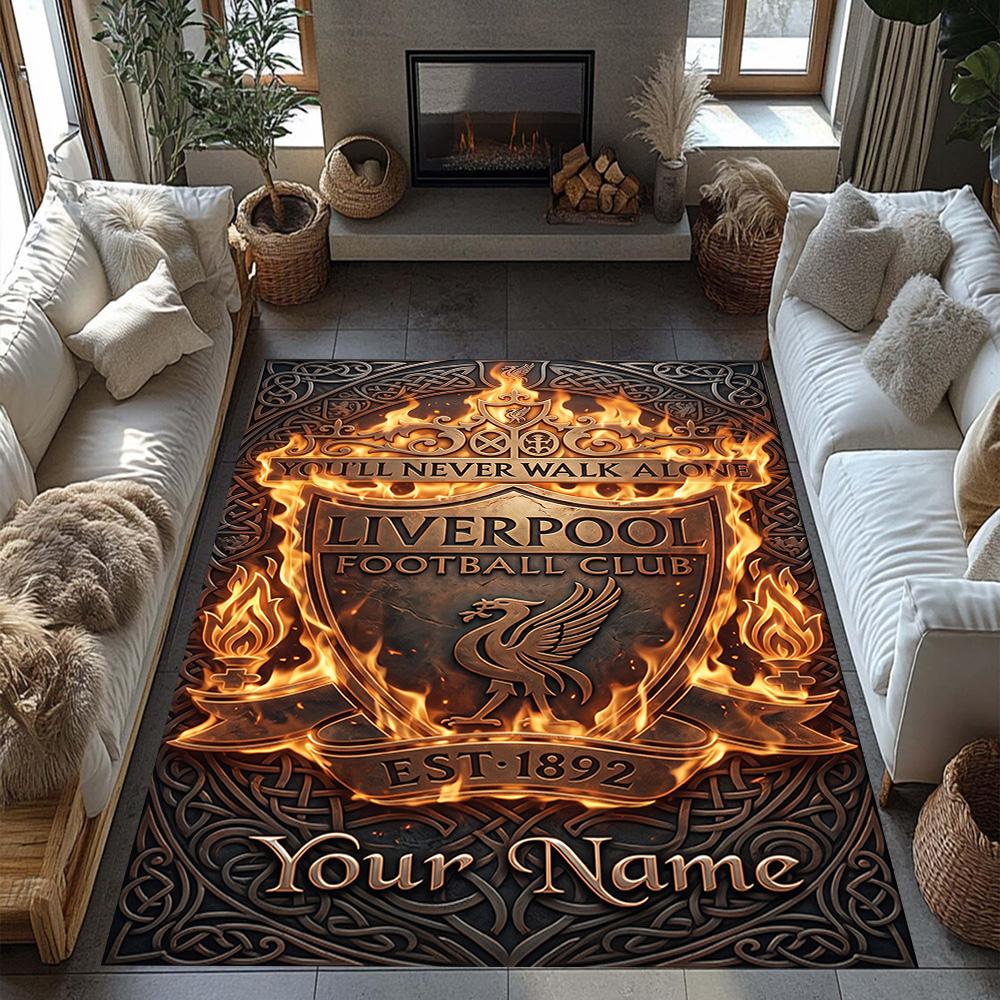 Liverpool Fc Personalized Name Floor Rug Office Rug Design For Game Room Hallway Bedrooms Living Rooms Antislip Carpet Anime Office Decor
