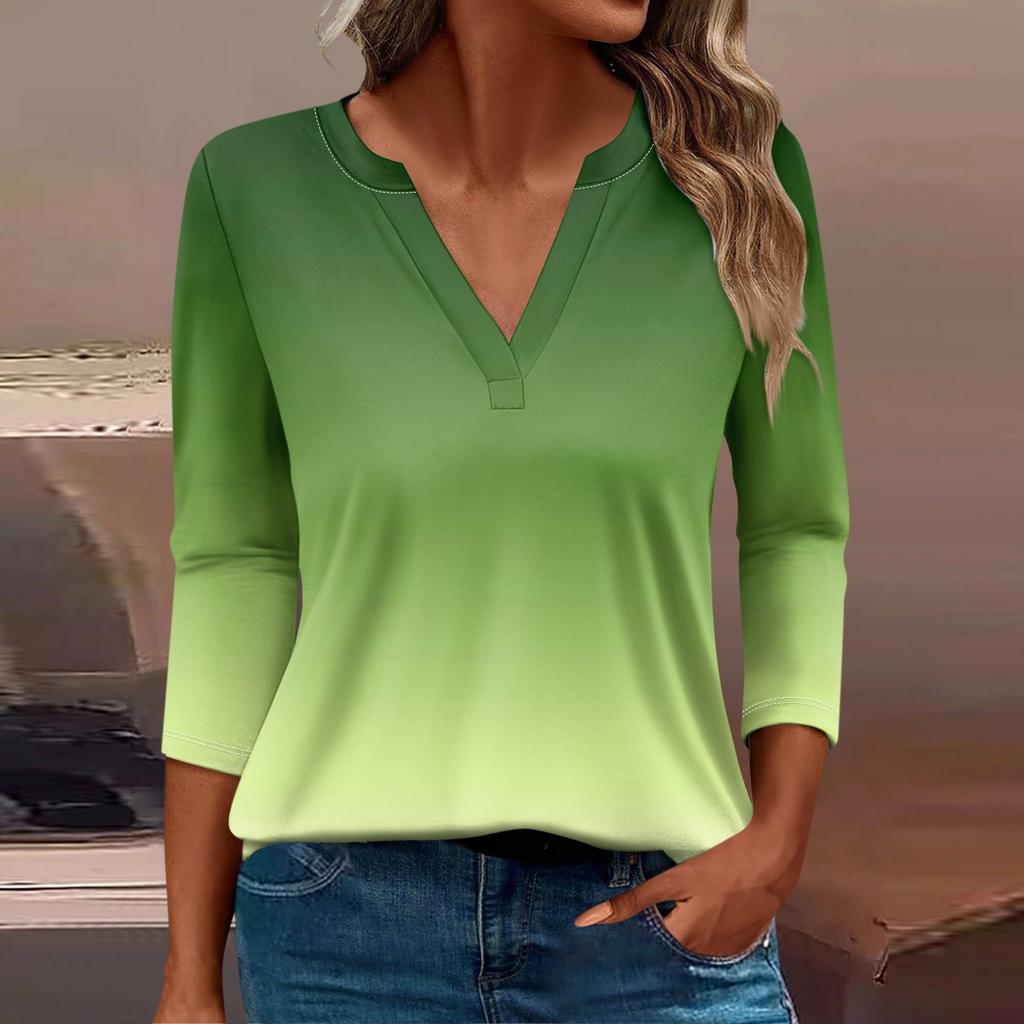 Женская футболка Футболка с принтом Рукав 3/4 Повседневные Выходные Мода Базовый V-образный вырез Обычный топ