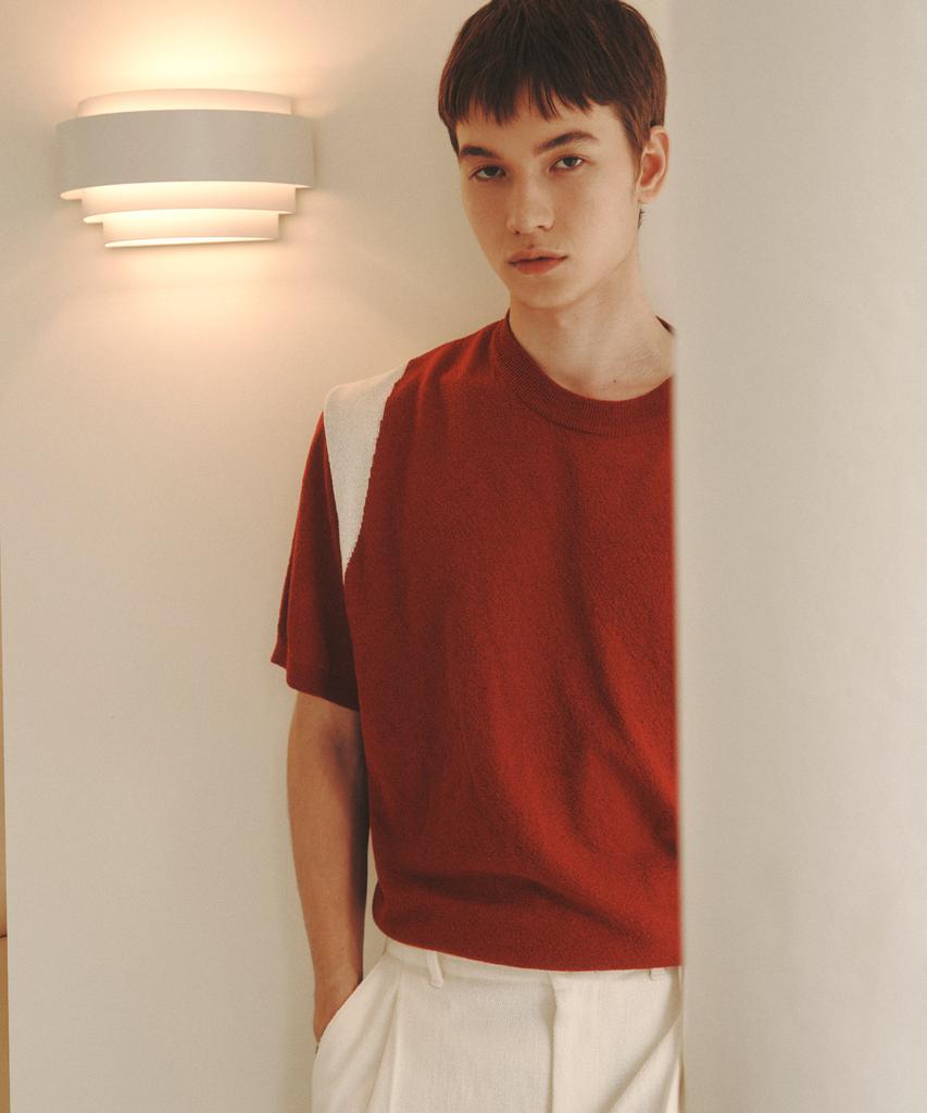 KNITTED Summer Varsity Short Sleeve Knit Tee Red