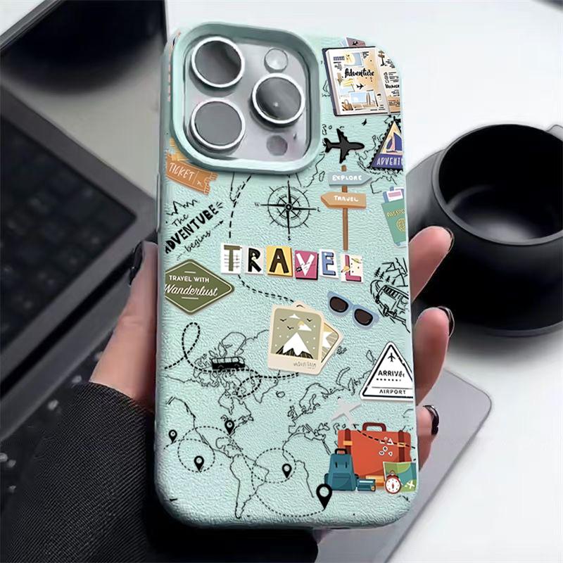 Чехол для iPhone 16 15 Pro Max 14 Pro 13 12 11 с рисунком дорожного знака, текстурой кожи из ТПУ, мягкий, матовый, противоударный, тонкий чехол для телефона