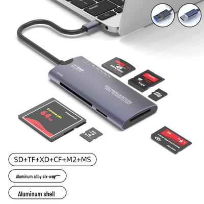 Многофункциональный USB-кардридер 6-в-1 из алюминиевого сплава, высокоскоростной: Совместимость с CF, SD, TF, MS, XD для компьютеров и мобильных телефонов