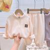 Комплекты Осень Зима Теплые Флисовые Костюмы Кардиган Брюки Наряды Мальчики Девочки Домашняя одежда