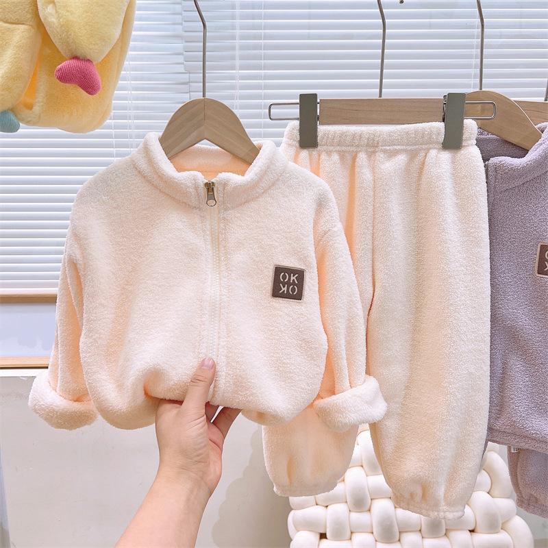 Комплекты Осень Зима Теплые Флисовые Костюмы Кардиган Брюки Наряды Мальчики Девочки Домашняя одежда