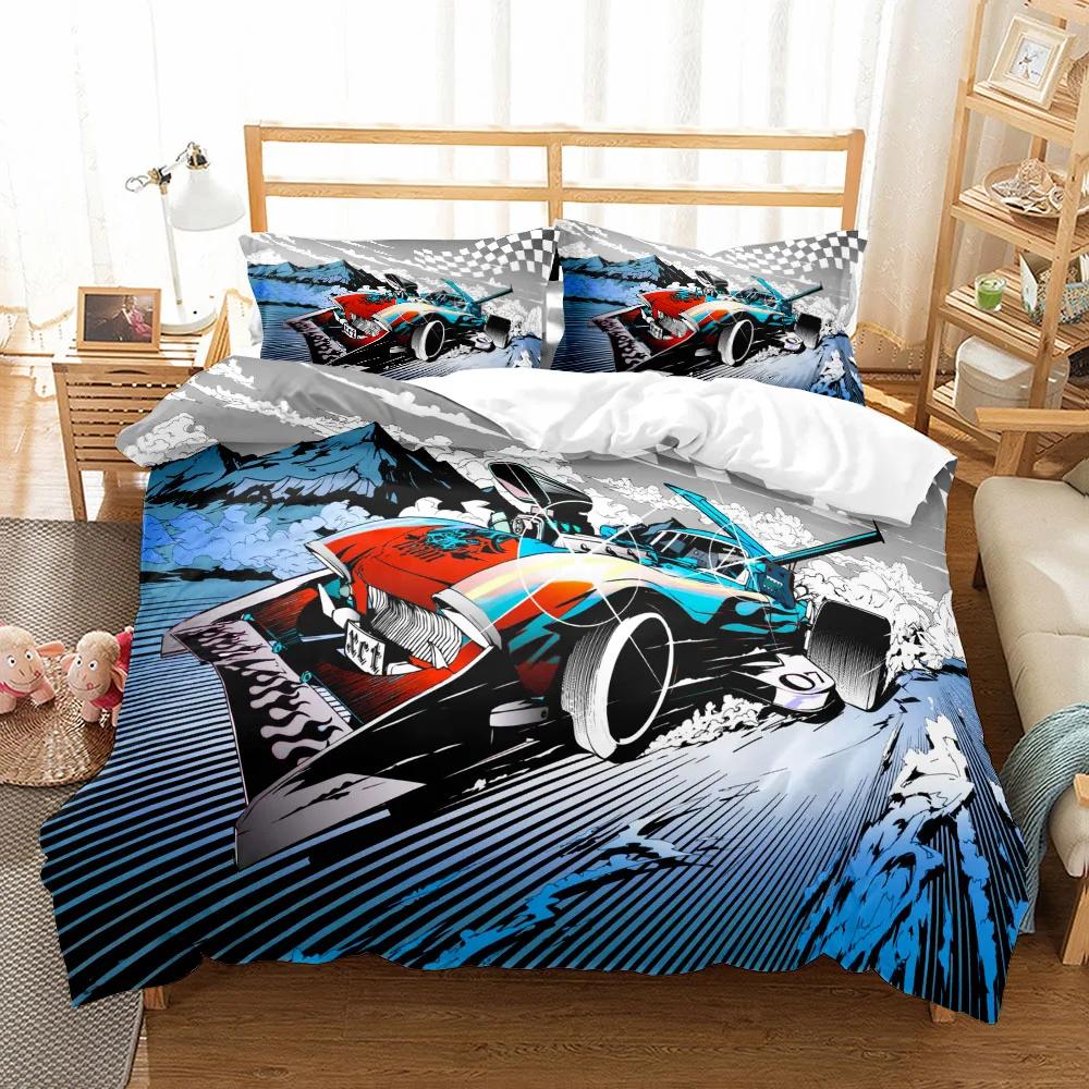 Relay Race Car Game Duvet Cover Set UK Single Double Queen US Twin Full King Size Bed Linen Set Duvet Cover Bed Set Quilt Cover