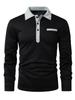 2024 Autumn Men's Solid Color Casual Long-Sleeve Button-Down Collar Polo Shirt with Pocket