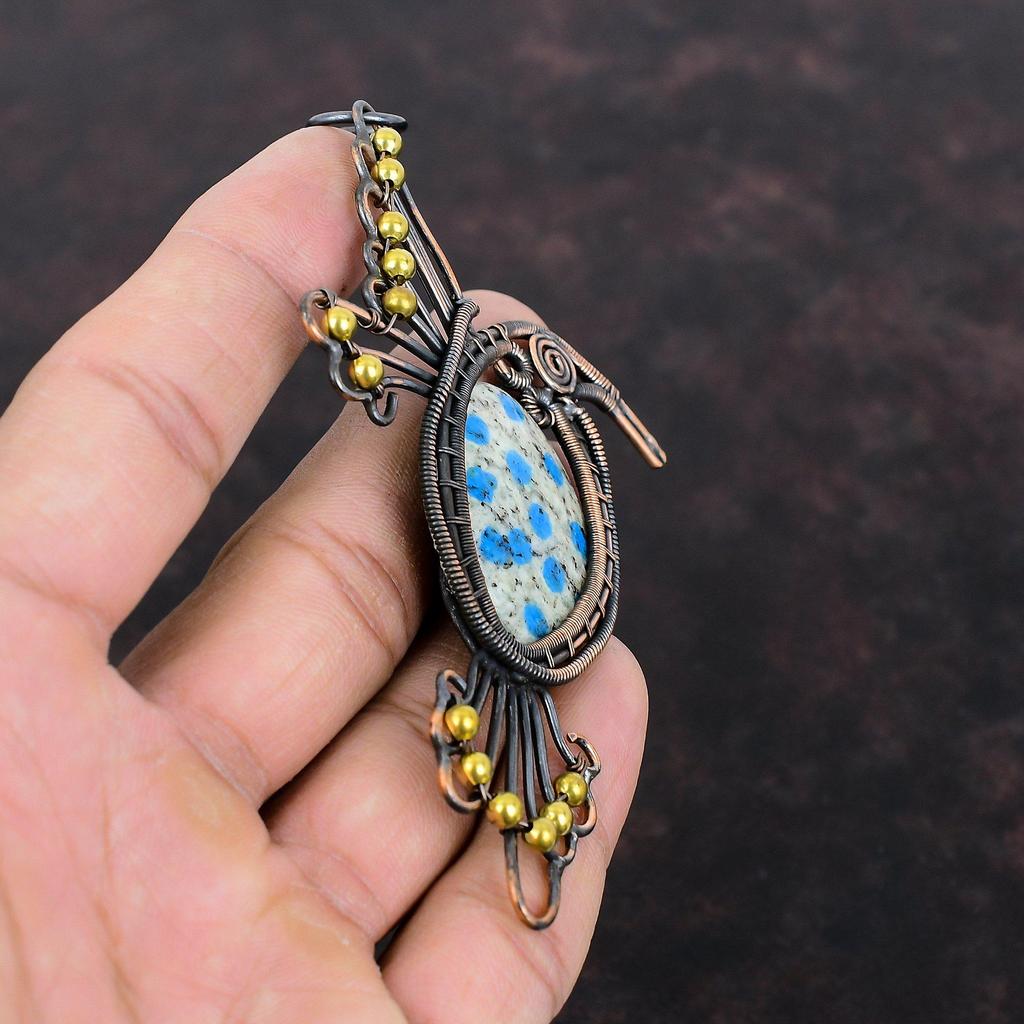 Кулон из яшмы K2, медная проволока, обернутая в обертку, подвеска из драгоценного камня для женщин, замечательные медные украшения, подвеска ручной работы, подарок для нее, украшения в виде птицы