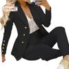 2 Pcs/Set Lady Business Suit Turn-down Collar Solid Color High Waist Single-breasted Ankle-banded Pants Suit for Work