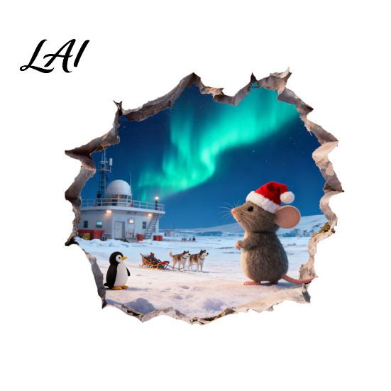 Creative Gift for Friends 3D Christmas Mouse Hole Wall Sticker Waterproof PVC Decal Festive Removable Window Cling Scene Easy Apply Holiday