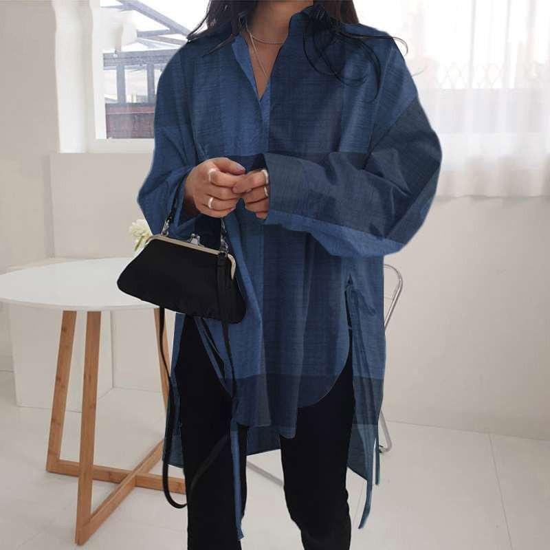 GMXIA Свободная утягивающая рубашка на шнуровке с короткой передней частью и длинной спиной