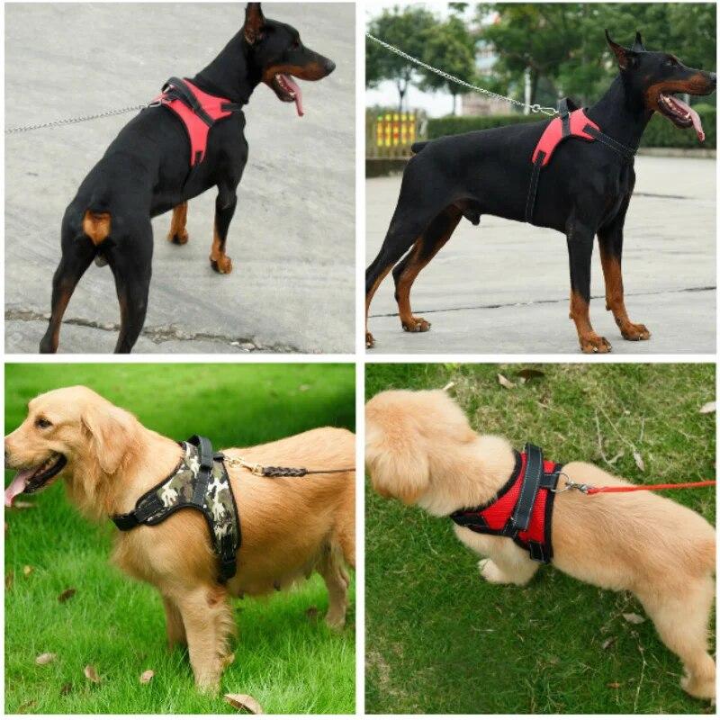 Solid Middle Large Dog Halter Harness Reflective Led Collar Reinforced Handle Breathable Mesh Vest Buckle Leads Pet Accessories