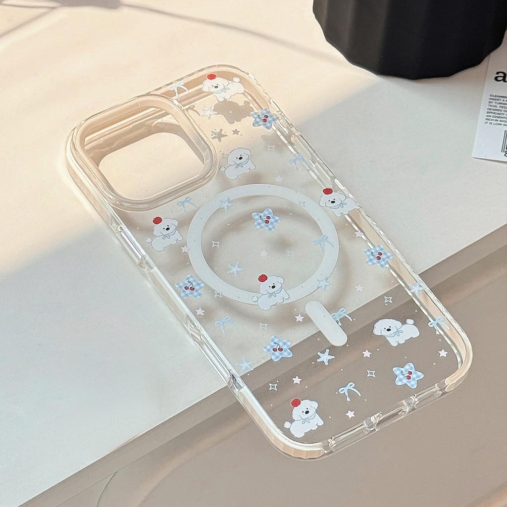 Магнитный кронштейн IPhone15Promax Милый щенок Apple 16 Чехол для мобильного телефона 14 Подходит для 13 Защита от падений 12 Корейская серия