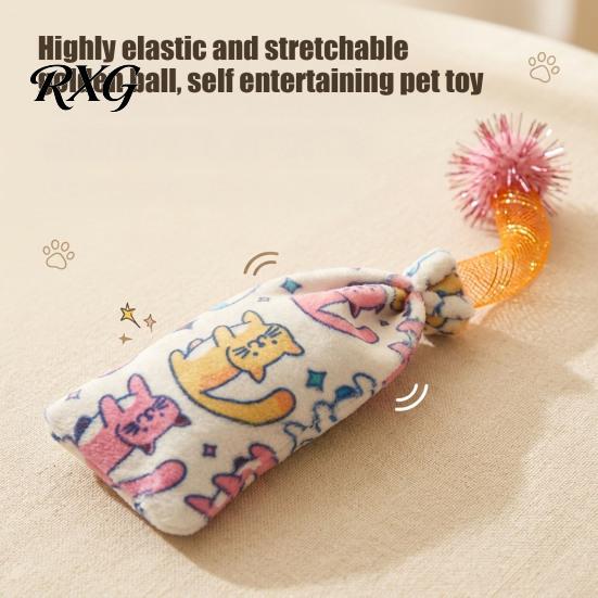 Durable Scratching Toys for Pets Mesh Tube Cat Toy, Crinkle Plush Pouch with Tinsel Pom Pom, Interactive Small Animals Stretchable Toy Indoor