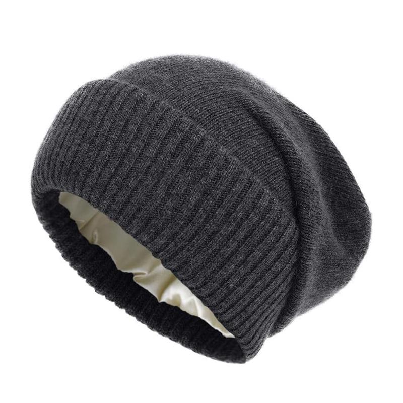 Женская зимняя шапка 100% чистая шерсть вязаная атласная подкладка 2 слоя мягкая теплая шапка для сна эластичная модная объемная лыжная шапка мужская