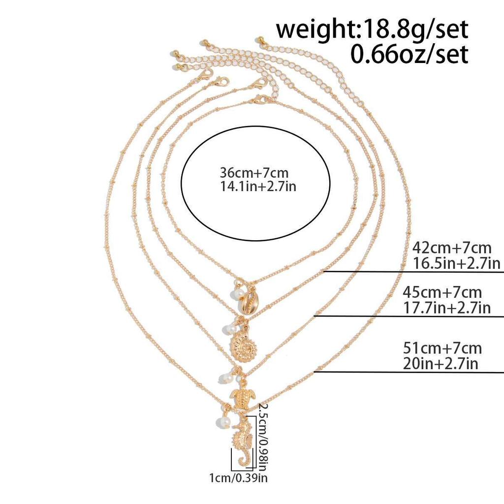 Salircon 4Pc/Set Boho seahorse Sea Turtle Pendant Necklace Women 2026 New Summer Conch Imitation Pearl Charms Chain Jewelry