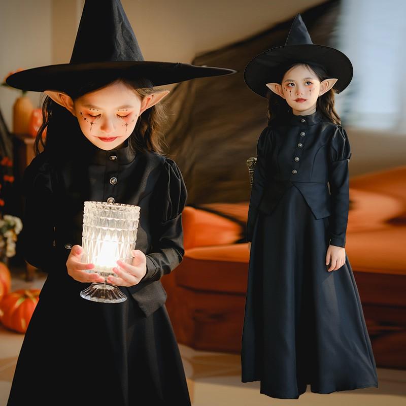 Halloween Kids Costume Witch Dress With Cape Long Sleeve Performance Outfit Girls 3-8 Years