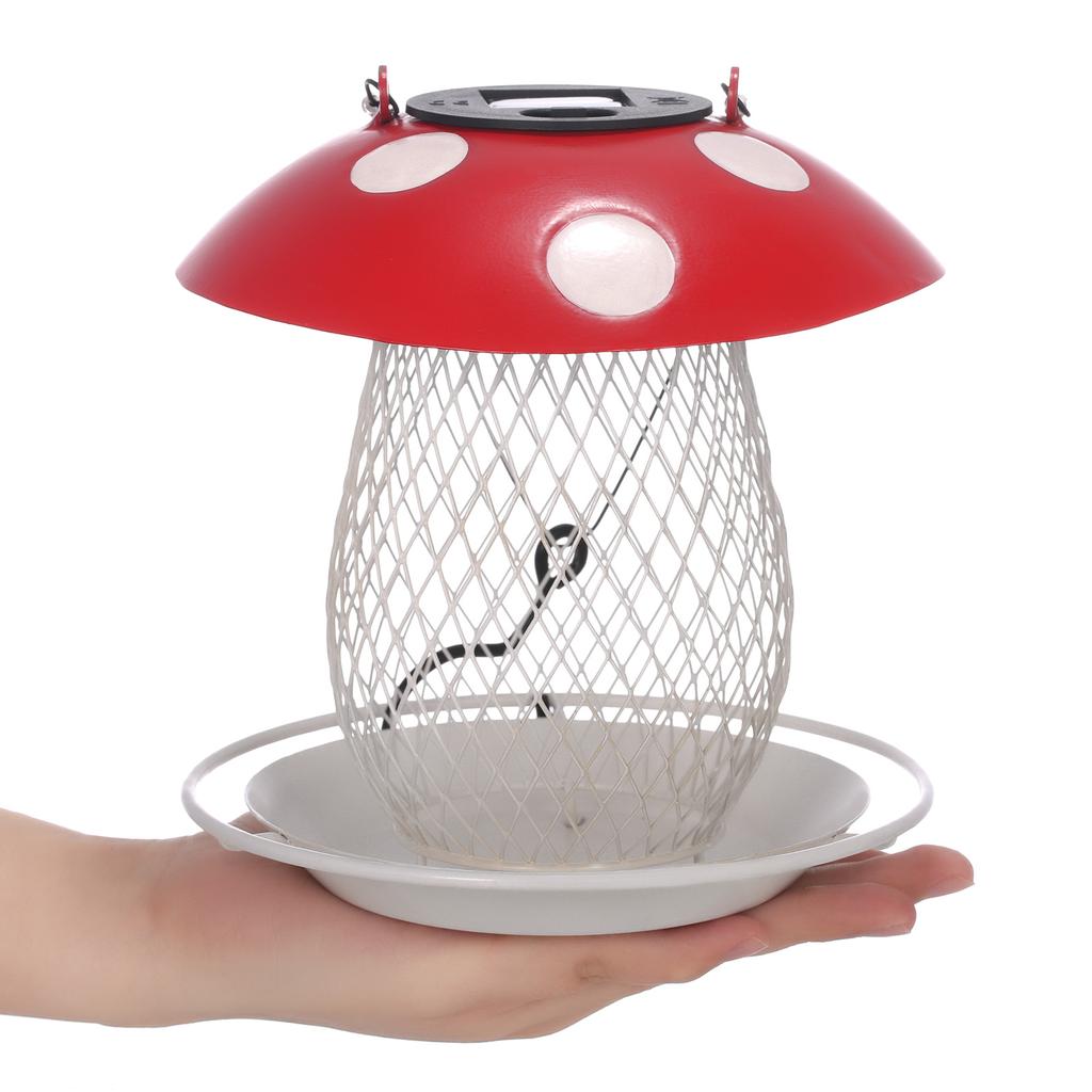 Mushroom Bird Feeder Solar Lamp Lights Wild Bird Feeder Metal Chandeliers Hanging for Outdoor Decoration Villa Garden Yard Decoration Cartoon Style