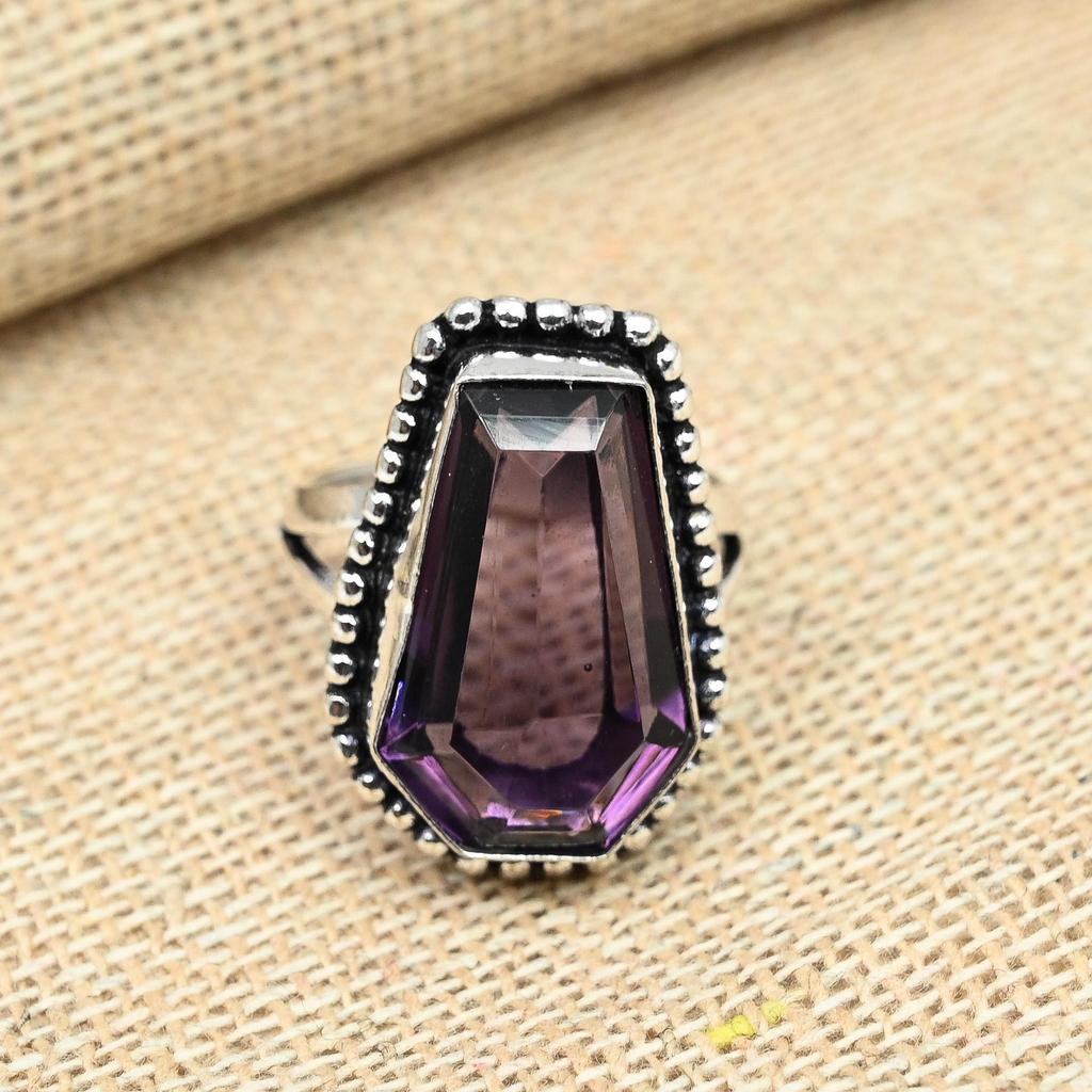 Кольцо с фиолетовым аметистом и драгоценным камнем, стерлинговое серебро 925 пробы, ювелирные изделия ручной работы, подарок на День благодарения для нее
