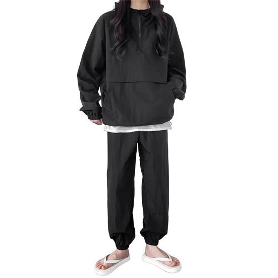 Комплект из 2 предметов: толстовка, брюки, свободный однотонный костюм с застежкой-молнией, большим карманом, эластичным подолом и манжетами, свободный спортивный костюм, эластичная талия, брюки до щиколотки