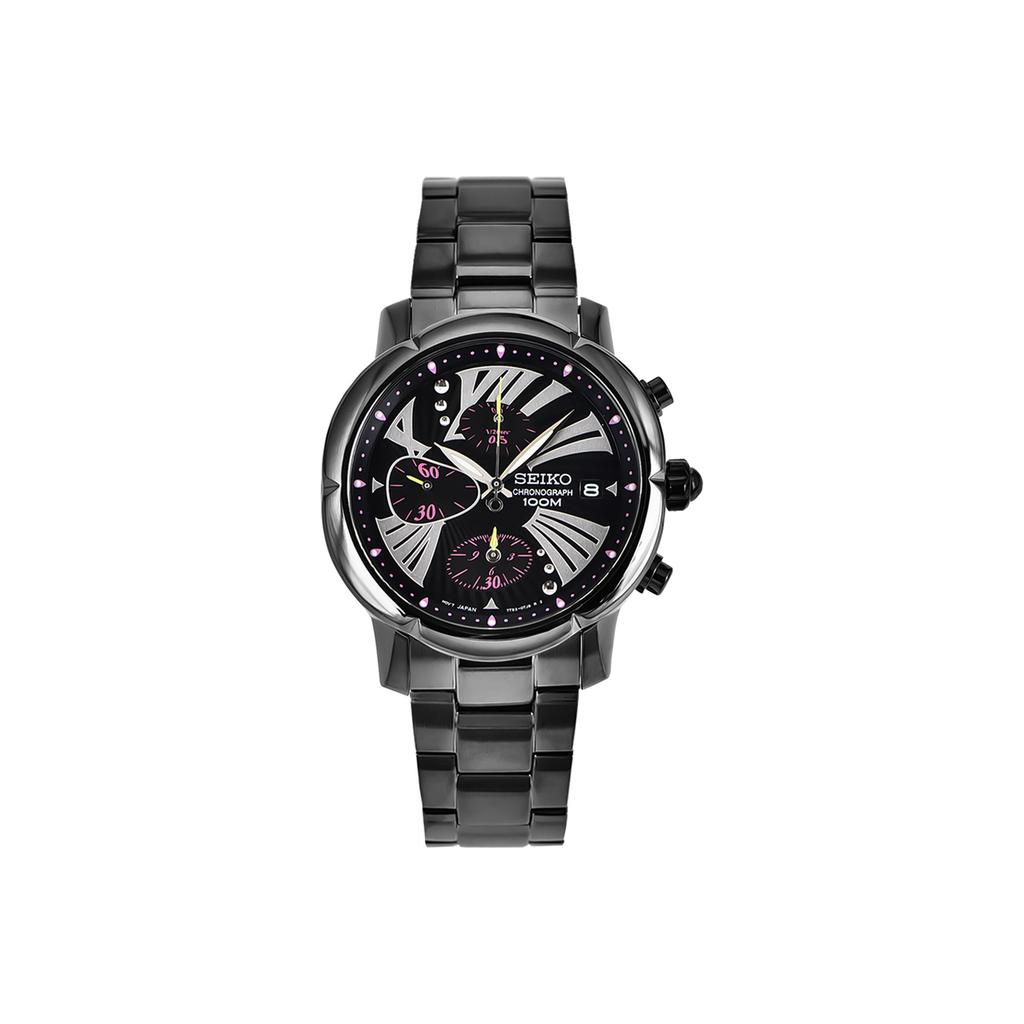 Seiko Водонепроницаемые 100 м Кварцевый механизм Нержавеющая сталь С ионным покрытием Часы 37,2 мм Черный циферблат Женские часы SNDY07P1