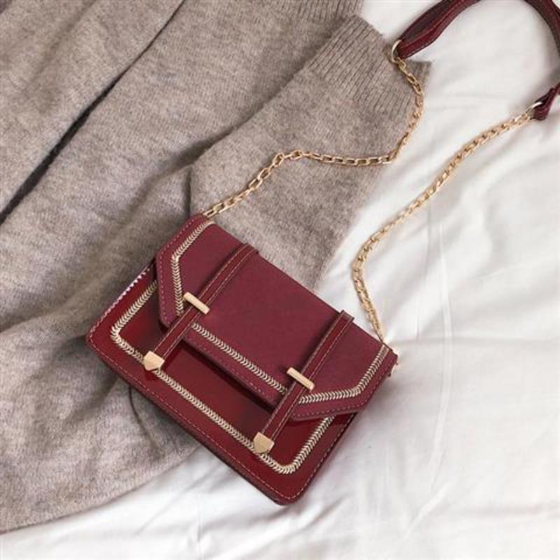 WTEMPO Brand Westernized High-end Women's Backpack Frosted Chain Square Bag Versatile Patent Leather One-shoulder Messenger Bags