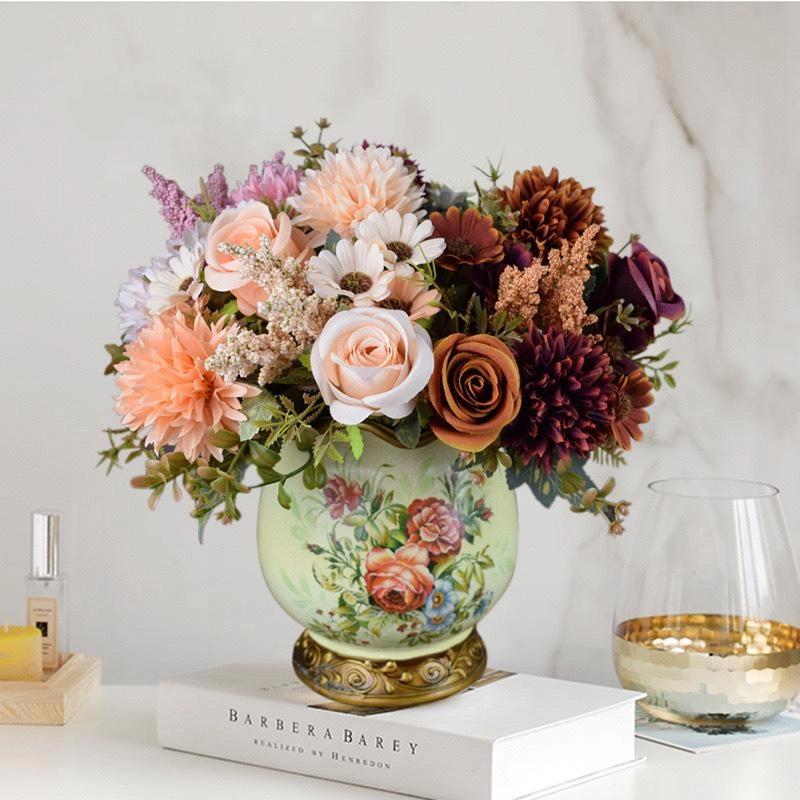 1 шт. Искусственные розы цветы свадебный букет невесты сад поддельные шелковые пионы гортензии ваза украшение для дома реквизит для фото