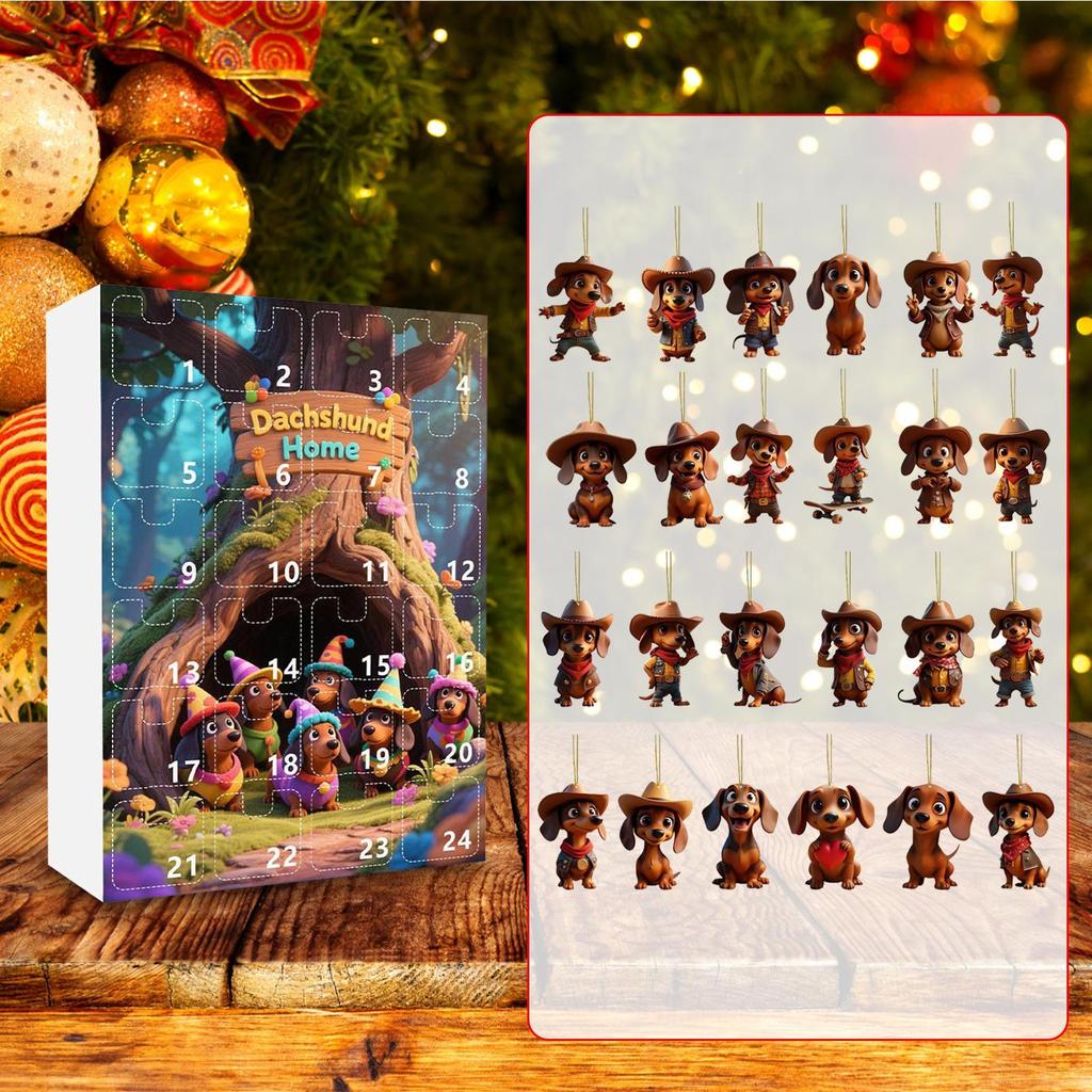 Календарь ожидания Адвента Такса 2025 Рождественский календарь обратного отсчета 24 дня 2D акриловые собачьи украшения для украшения рождественской елки подарки
