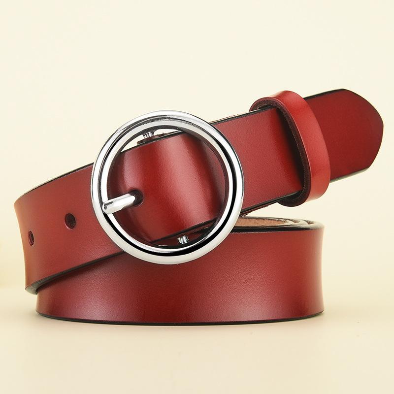 Belt Women'S Leather Belt, Women'S Round Buckle Cowhide Belt, Belt Women'S