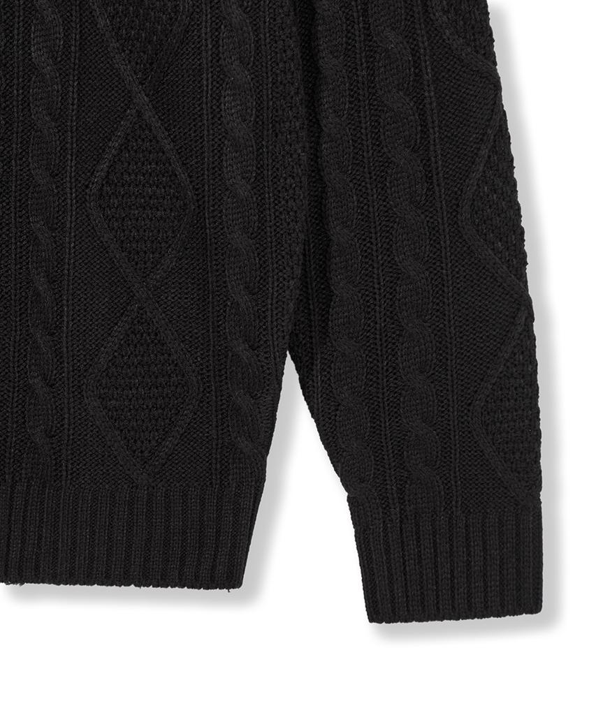 Кардиган Nodu Fisherman Cable с круглым вырезом, полуприлегающего силуэта, с длинным рукавом, вязаный, косами [Черный]