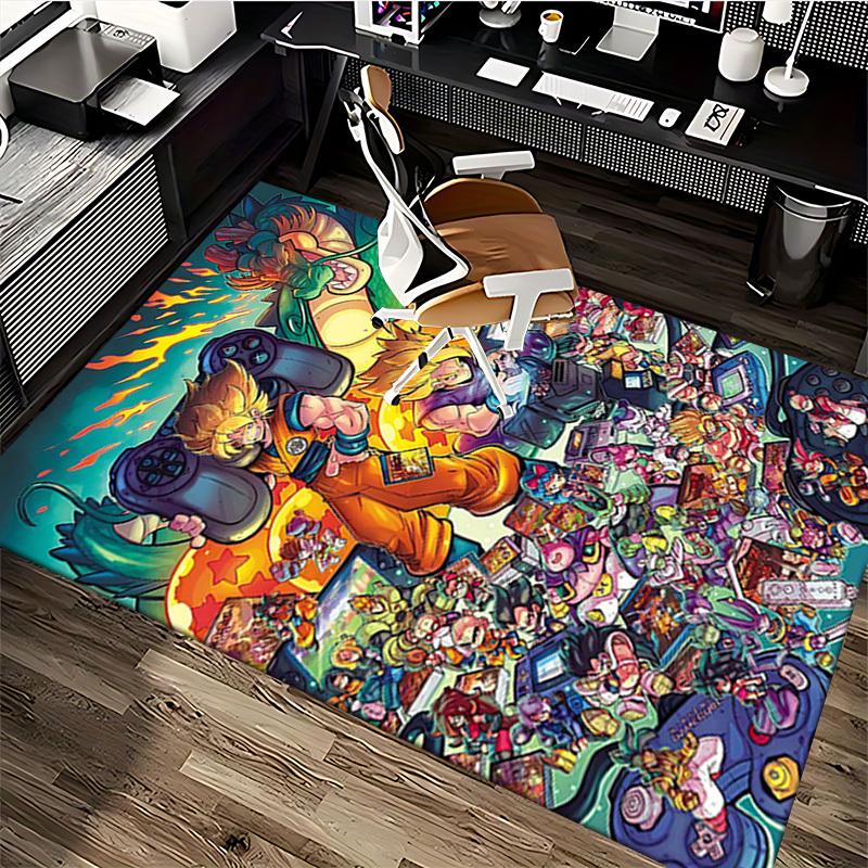 1pc Dragon Ball Z Super Saiyan Goku & Vegeta Anime Chair Mat, Office Decor Carpet for Desk, Anti-Slip Floor Protector, Home Living Room Bedroom Game R
