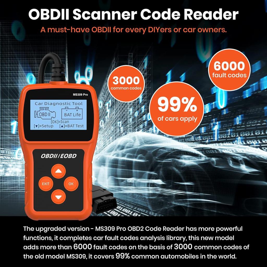 Professional Automotive OBD2 Scanner OBD Fault Code Reader Check Engine Fault Diagnostic Tool MS309 Pro for Car Truck and More