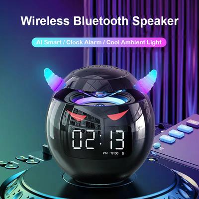 Портативный милый маленький дьявол AI умный Bluetooth-динамик 3D стерео сабвуфер мини светодиодные цифровые часы будильник водонепроницаемая музыкальная шкатулка HIFI