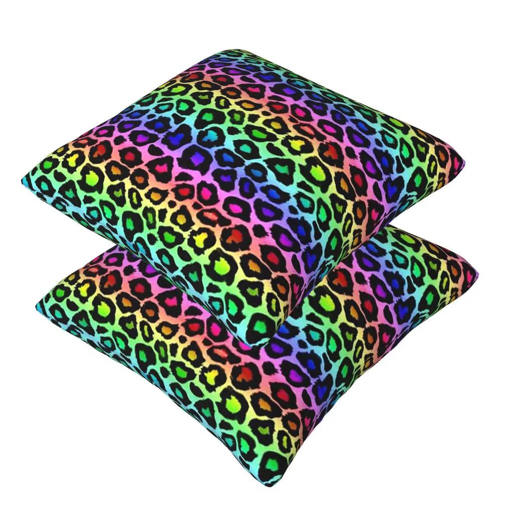 Colofrul Rainbow Leopard Print Animal Skin Cheetah 2 Pcs Square Pillowcase Pillow Cover Cushion Throw Pillow For Home Sofa