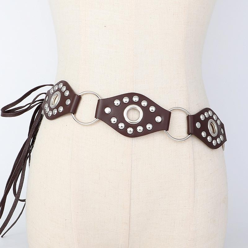 Rivet Retro Metal Buckle Leather Splicing Waist Belt Bohemian Style For Trendy