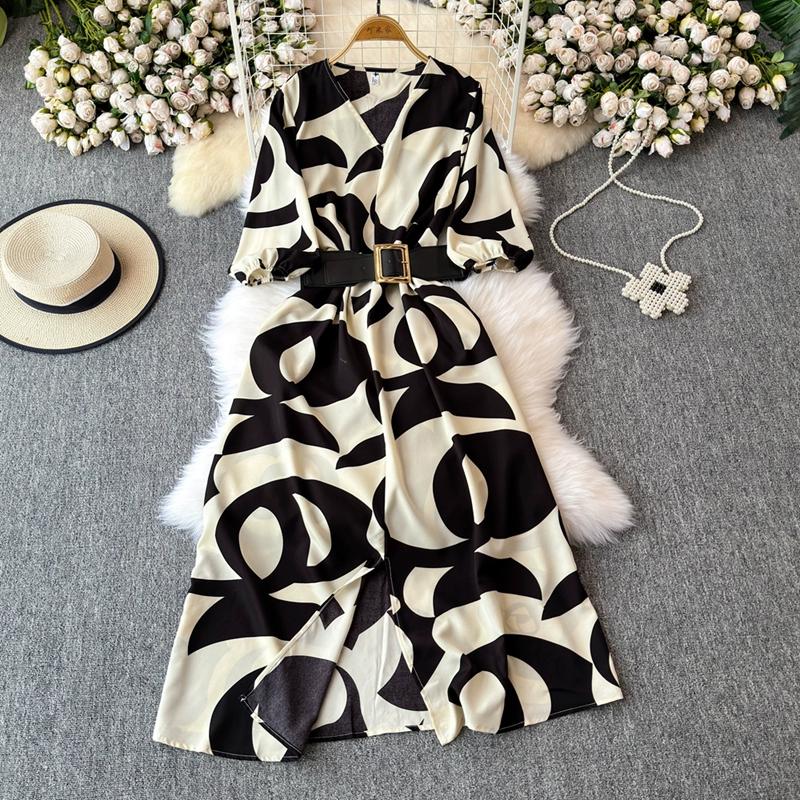 Французский стиль, длинное летнее новое женское платье, высококачественная фактура, изысканное платье с V-образным вырезом