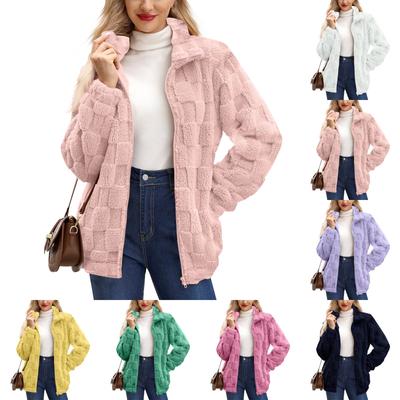 Женская однотонная куртка с длинным рукавом и молнией, мягкая, теплая, плюшевая