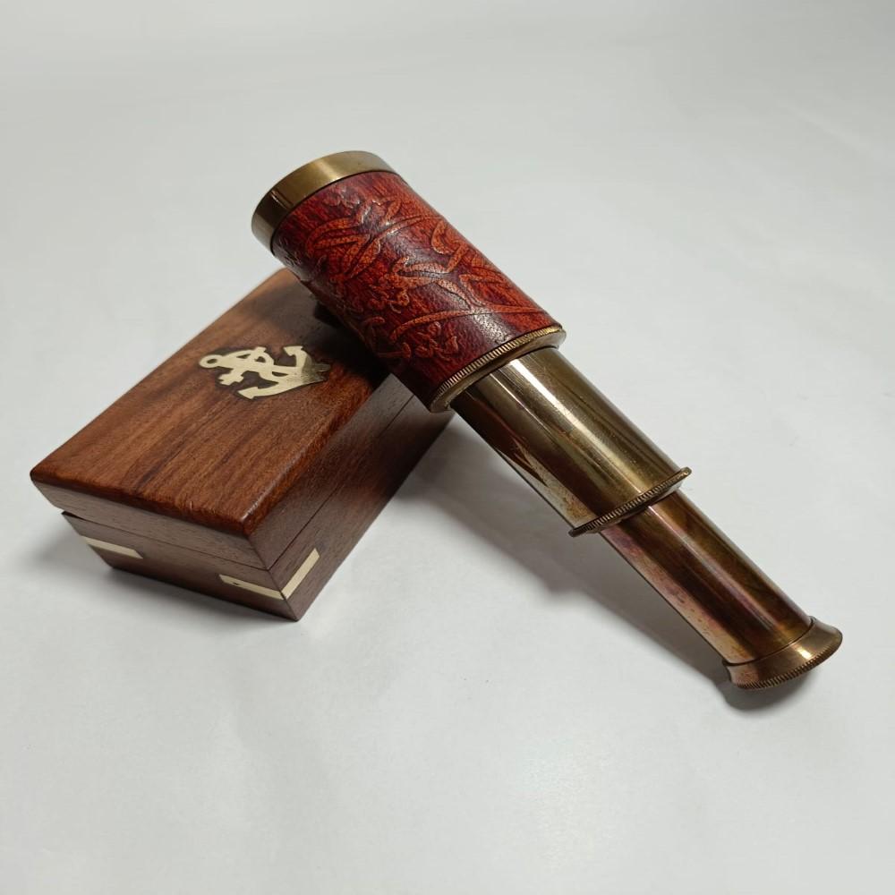 Handmade Brass Telescope 15cm - Antique Nautical Telescope with Wooden Storage Box
