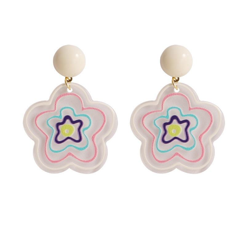 Niche design sense color transparent flower stud earrings female, personality versatile contrasting color earrings Internet celebrity earrings