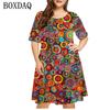 Женские платья с цветным круговым узором, свободного кроя, большого размера, с коротким рукавом и круглым вырезом, повседневная одежда с 3D-принтом 8XL