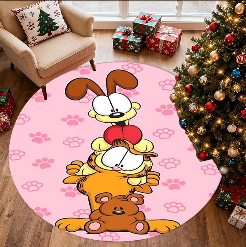 Garfield Pattern Round Rug, Indoor/Outdoor Mat, for Picnic, Gameroom, Bedroom, Office, Living Room, Home Decor Carpet, Birthday Gift