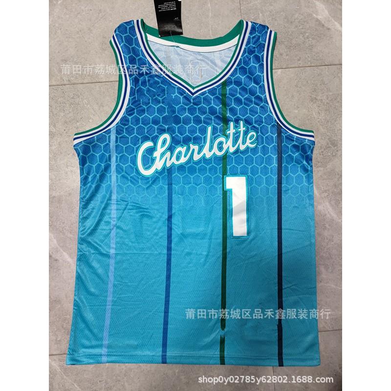 Вышитая баскетбольная майка Charlotte Hornets LaMelo Ball 1 Белый Зеленый Синий Унисекс Взрослый Хлопок Спортивная одежда