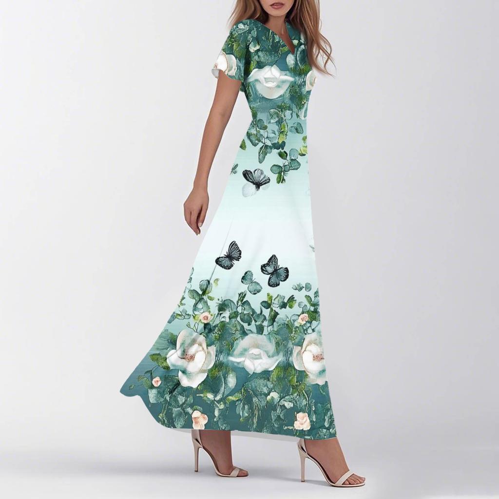 Женское летнее повседневное модное ретро-платье с цветочным принтом и коротким рукавом