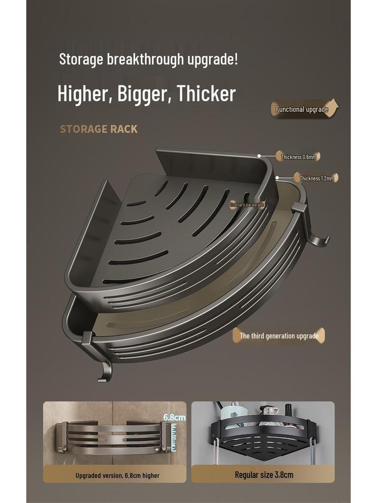 Gunmetal Punch-Free Space Aluminum Corner Bathroom Shelf