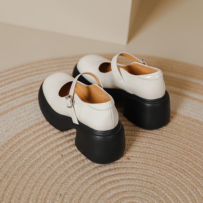 Туфли-лодочки на платформе и высоком каблуке, женские, весна и лето, новые, универсальные, с открытым верхом, французский толстый каблук, круглый носок, ремешок с пряжкой, одинарные