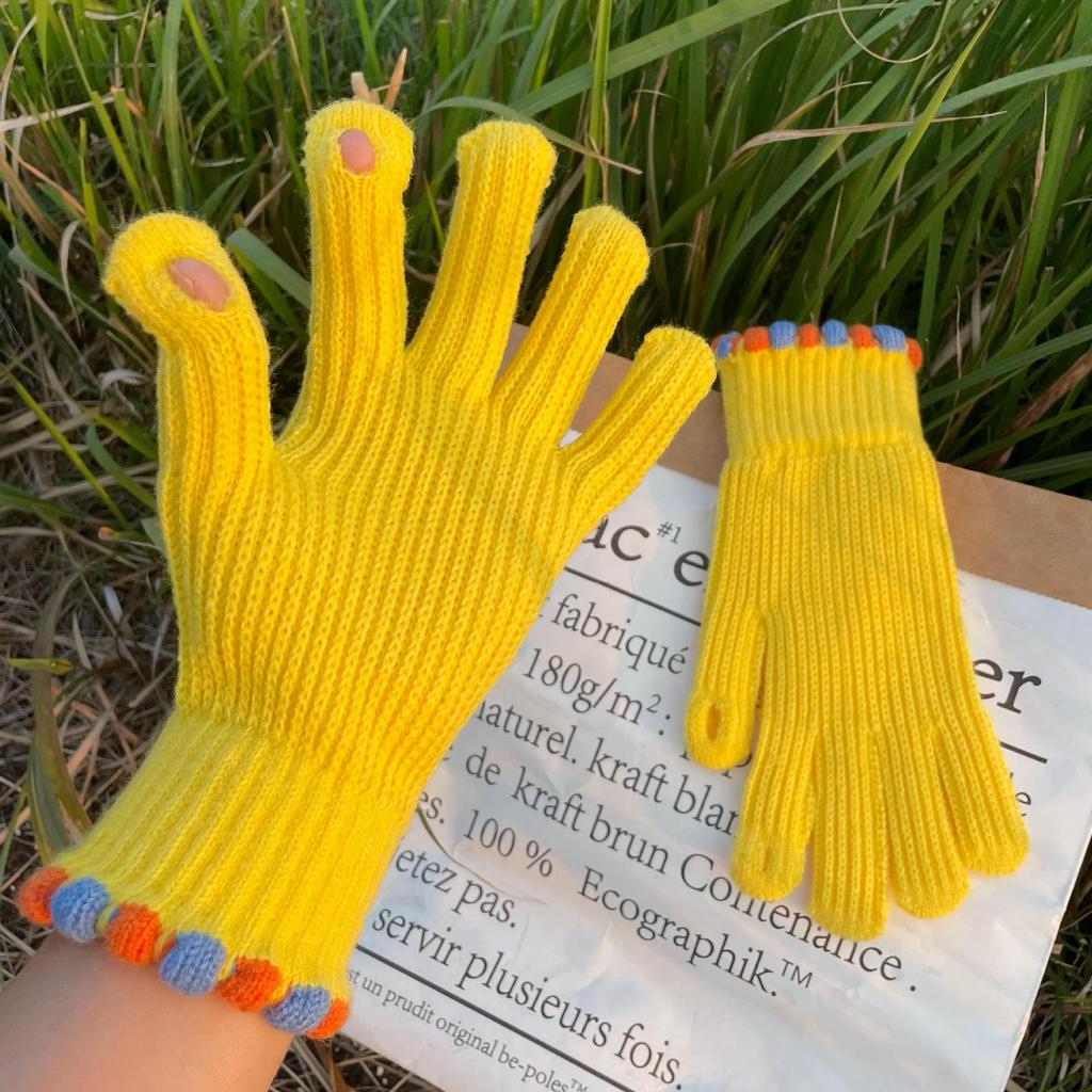 Зимние цветные вязаные перчатки для женщин Перчатки для сенсорных экранов Теплые вязаные перчатки с помпоном для улицы и дома с мягкой эластичной подкладкой для женщин