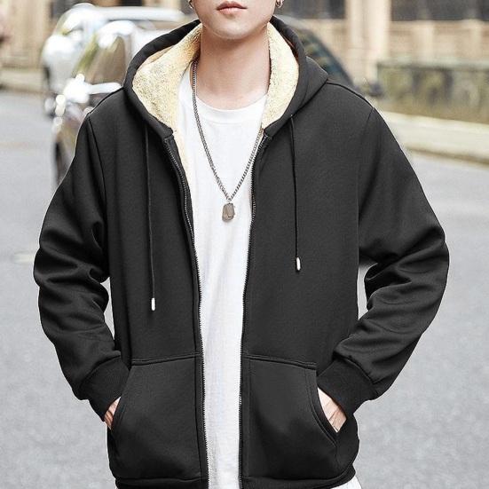 Мужское зимнее пальто, толстый мягкий плюшевый кардиган с капюшоном на шнурке и длинными рукавами, теплая однотонная мужская куртка